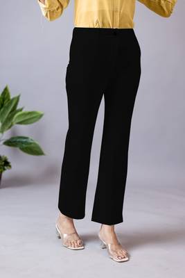 black regular fit mid-rise flat front trouser for women 2