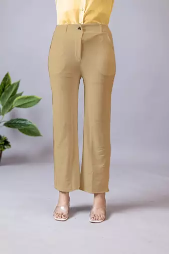beige regular fit mid-rise flat front trouser for women