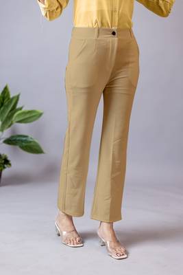 beige regular fit mid-rise flat front trouser for women 2