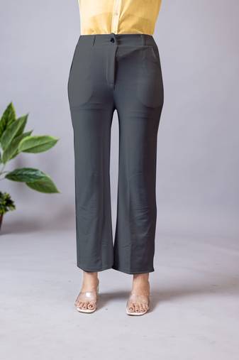 Women solid lavender regular fit mid-rise flat front trousers