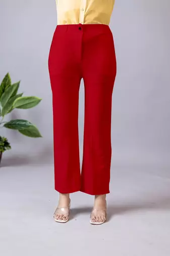 Women solid navy blue regular fit mid-rise flat front trousers