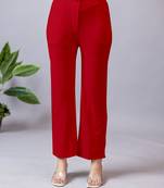 Women solid navy blue regular fit mid-rise flat front trousers