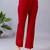 Women solid navy blue regular fit mid-rise flat front trousers