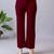 Women solid maroon regular fit mid-rise flat front trousers