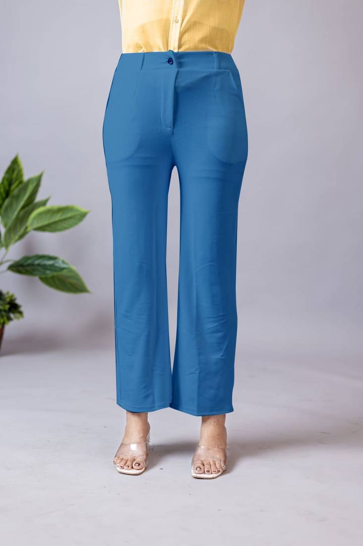 Women solid maroon regular fit mid-rise flat front trousers