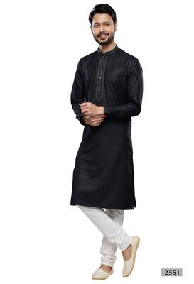 men's black cotton mirror work kurta set 1