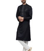 Men's black cotton embroidery, mirror kurta set