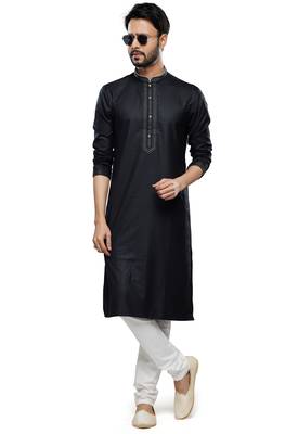 men's black cotton mirror work kurta set 2