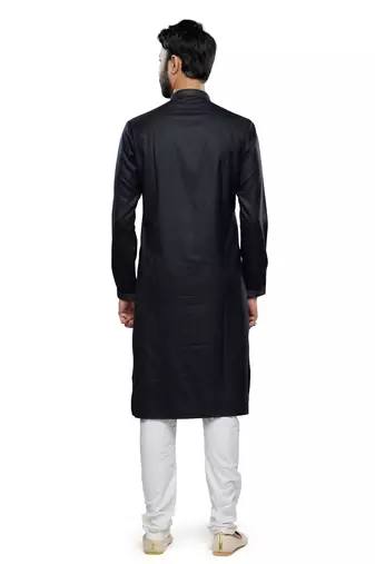men's black cotton mirror work kurta set