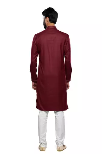 men's wine cotton mirror work kurta set
