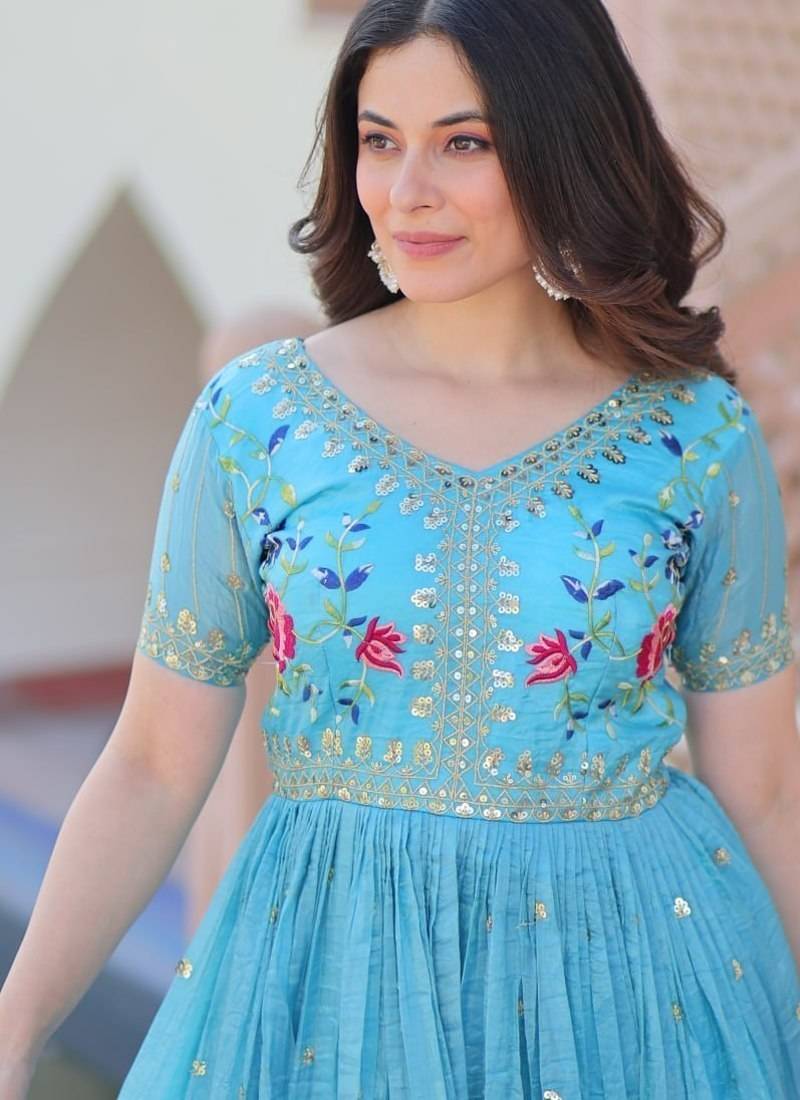 Sky designer readymade long kurti  with Embroidery Sequins-work