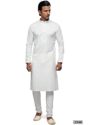men's off white cotton mirror work kurta set 1
