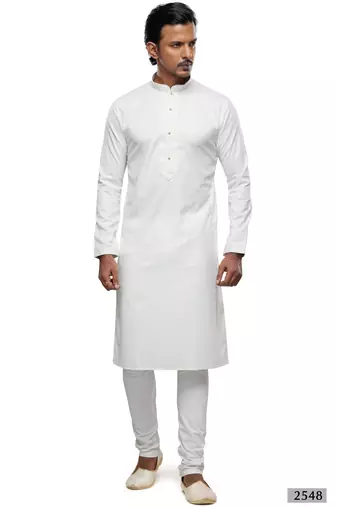 Men's off white cotton embroidery, mirror kurta set