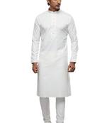 Men's off white cotton embroidery, mirror kurta set