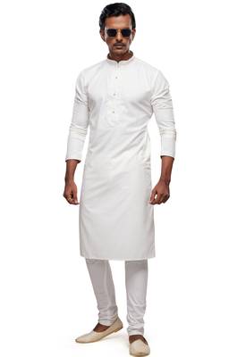 men's off white cotton mirror work kurta set 2