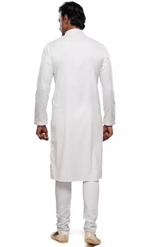 men's off white cotton mirror work kurta set