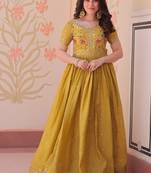 Yellow Designer Readymade Long Kurti With Embroidery Sequins Work