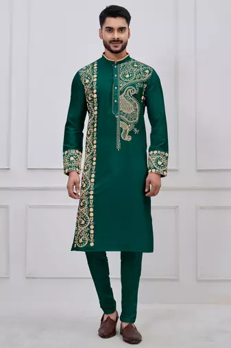 Green ps viscose premium designer festive wear kurta trouser set