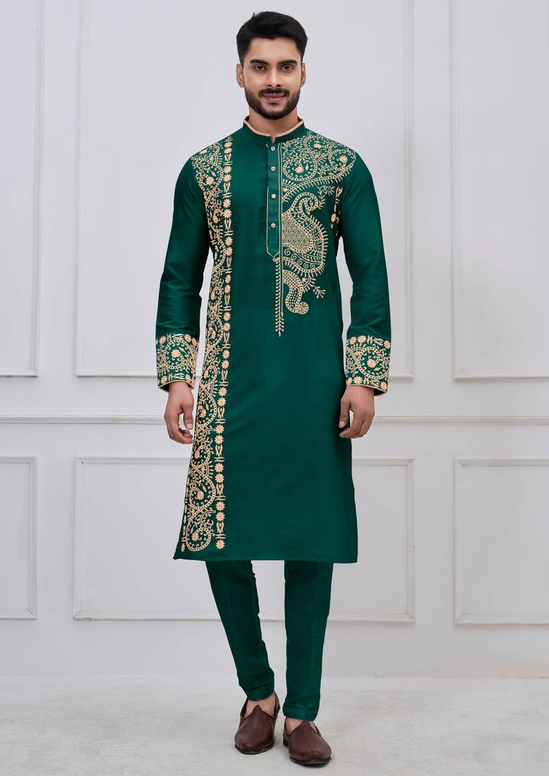 Green ps viscose premium designer festive wear kurta trouser set