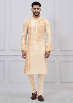 gold embroidered viscose festive kurta trouser set 1