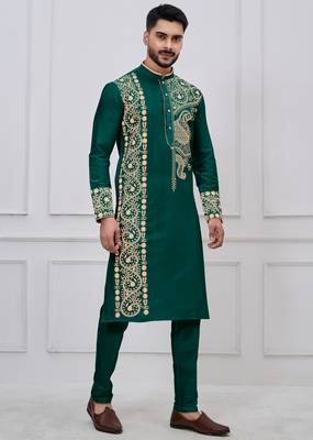 green embroidered viscose festive kurta trouser set 2