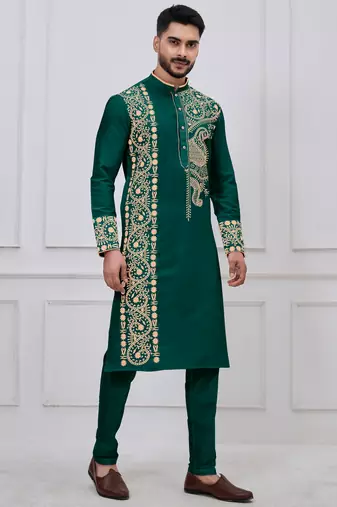 green embroidered viscose festive kurta trouser set