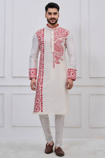 White ps viscose premium designer festive wear kurta trouser set