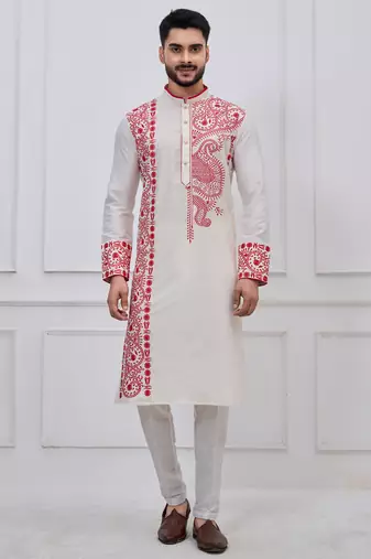 White ps viscose premium designer festive wear kurta trouser set