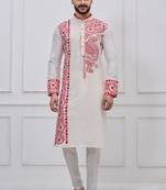 White ps viscose premium designer festive wear kurta trouser set