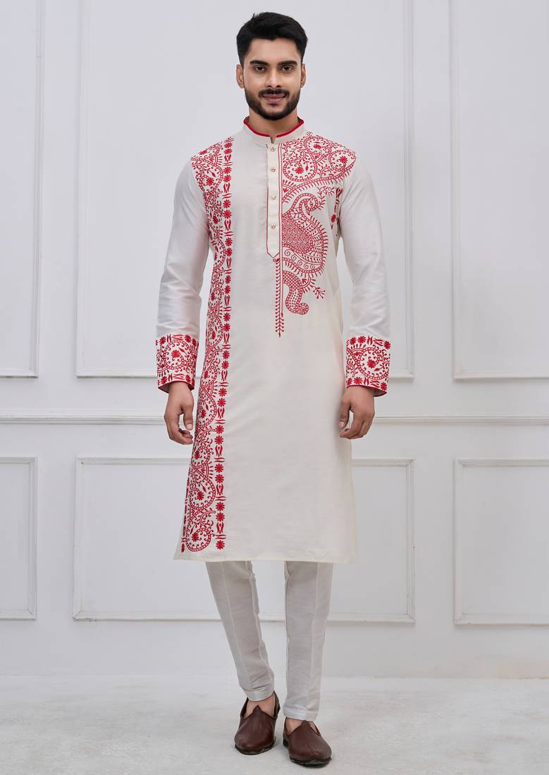 White ps viscose premium designer festive wear kurta trouser set