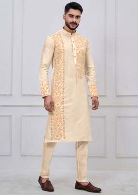 gold embroidered viscose festive kurta trouser set 2