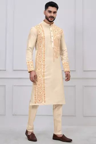 gold embroidered viscose festive kurta trouser set