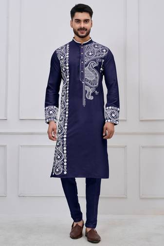 Navy blue ps viscose premium designer festive wear kurta trouser set