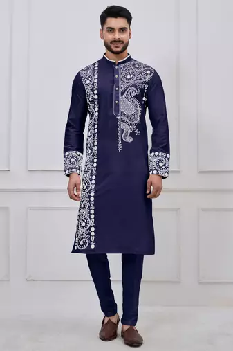 Navy blue ps viscose premium designer festive wear kurta trouser set