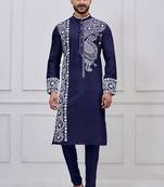 Navy blue ps viscose premium designer festive wear kurta trouser set