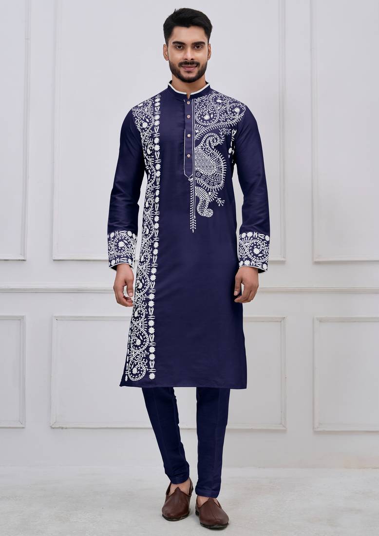 Navy blue ps viscose premium designer festive wear kurta trouser set