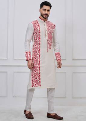 white embroidered viscose festive kurta trouser set 2