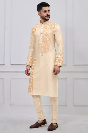gold embroidered viscose festive kurta trouser set