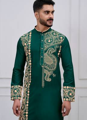green embroidered viscose festive kurta trouser set 4