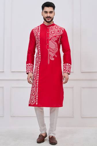 Red ps viscose premium designer festive wear kurta trouser set