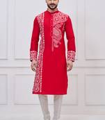 Red ps viscose premium designer festive wear kurta trouser set