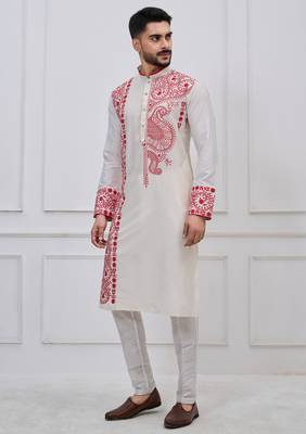 white embroidered viscose festive kurta trouser set 3