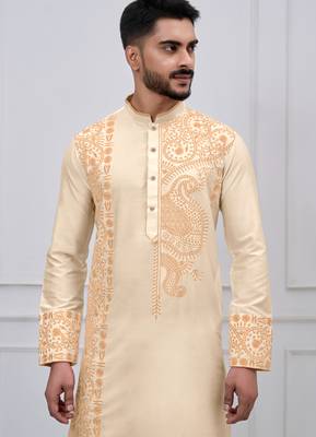 gold embroidered viscose festive kurta trouser set 4