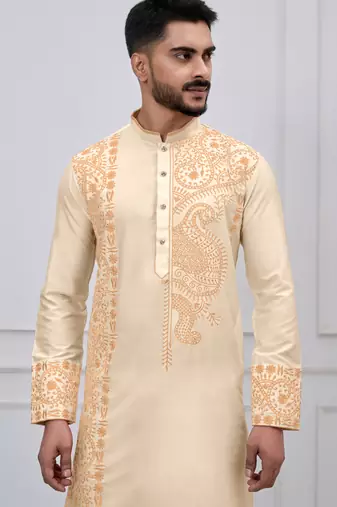 gold embroidered viscose festive kurta trouser set