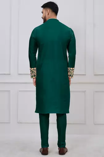 green embroidered viscose festive kurta trouser set