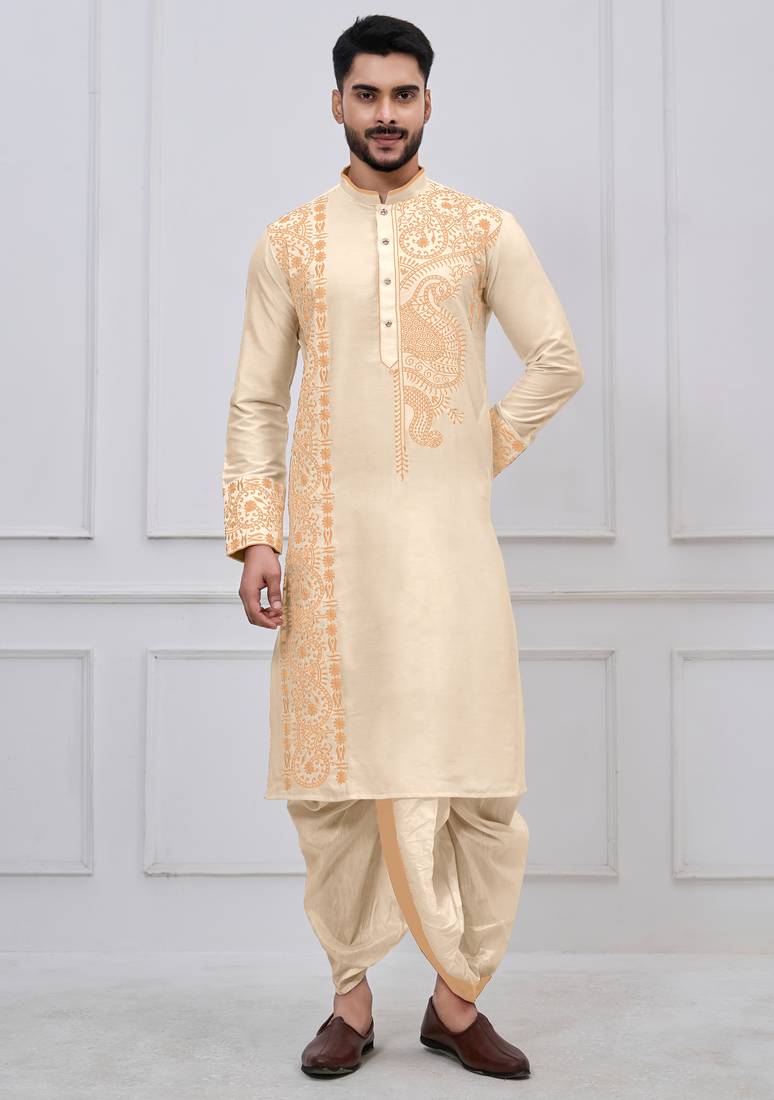 Gold ps viscose premium designer festive wear bengali dhoti kurta set