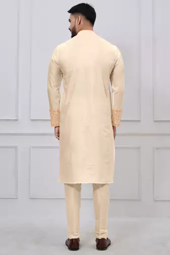 gold embroidered viscose festive kurta trouser set