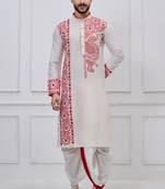 White ps viscose premium designer festive wear bengali dhoti kurta set