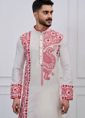 white embroidered viscose festive kurta trouser set 4
