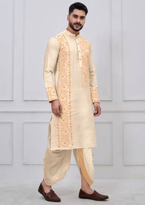 gold embroidered viscose premium designer festive bengali dhoti kurta set 2